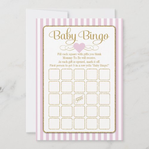 Baby Bingo Pink Gold Girl Baby Shower Game Cards