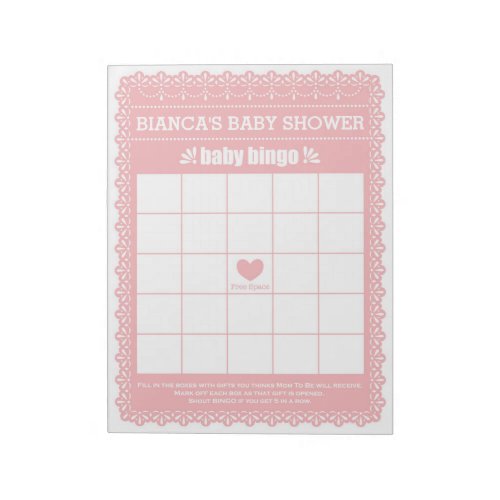 Baby Bingo Pink Papel Picado Baby Shower Game Notepad