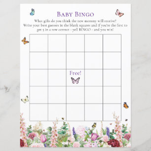 Baby Bingo   Pink Purple Floral & Butterflies Game