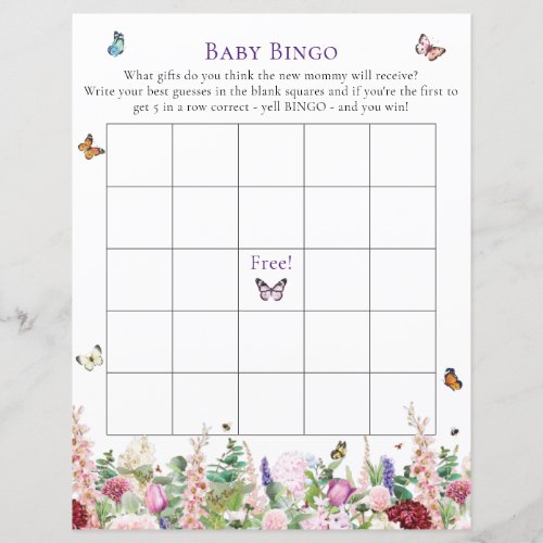 Baby Bingo  Pink Purple Floral  Butterflies Game