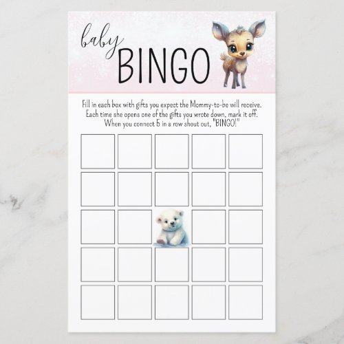 Baby Bingo Pink Winter Girl Baby Shower Game