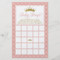 Baby Bingo, Princess Baby Shower Game Flyer