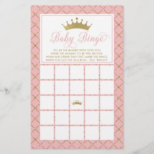 Baby Bingo Princess Baby Shower Game Flyer