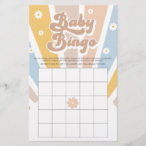 Baby Bingo Retro Sunshine Groovy Baby Shower Game