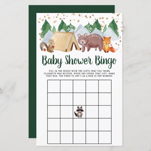 Baby Bingo Rustic Woodland Animals Shower Game