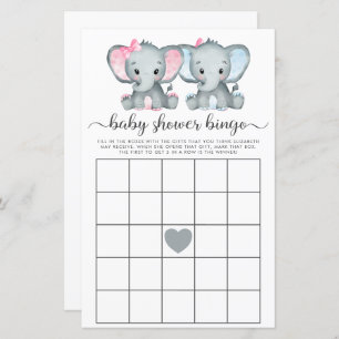 Baby Bingo Twin Girl Boy Elephant Shower Game
