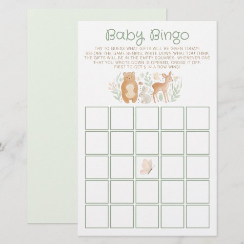 Baby Bingo Woodland Themed Baby Shower Game