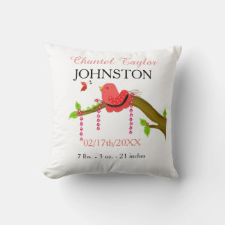 Baby Bird Baby Birth Announcement Throw Pillow