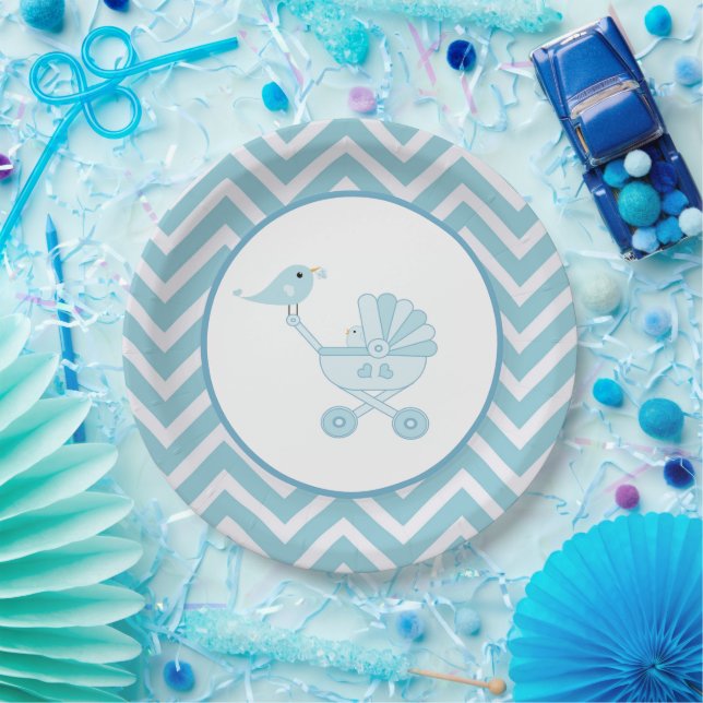 Baby Bird Baby Carriage Baby Shower Party Paper Plates (Party)