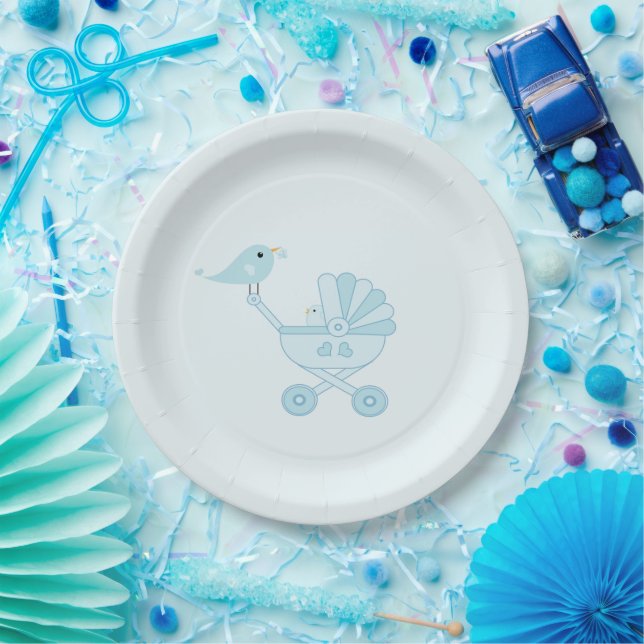 Baby Bird Baby Carriage Baby Shower Party Paper Plates (Party)