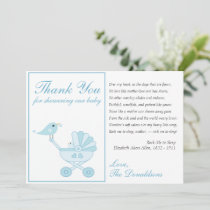 Baby Bird Blue Baby Shower  Thank You Card