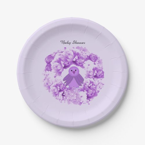 Baby Bird Floral Baby Shower Paper Plates