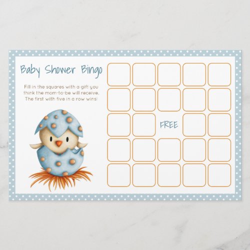 Baby Bird Hatching Blue Baby Shower Bingo Card
