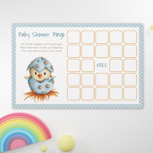 Baby Bird Hatching Blue Baby Shower Bingo Card