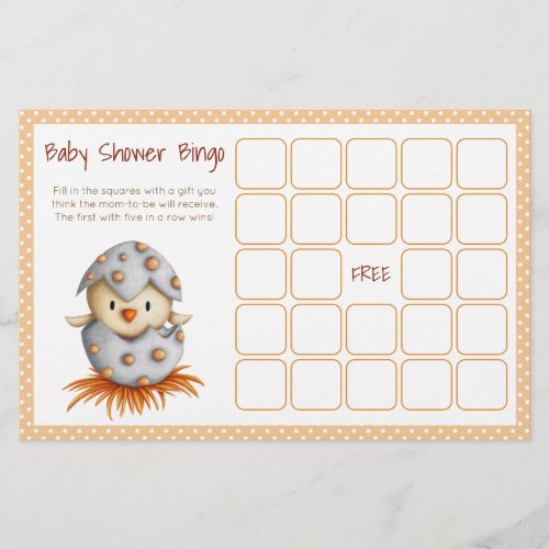 Baby Bird Hatching Neutral Baby Shower Bingo Card