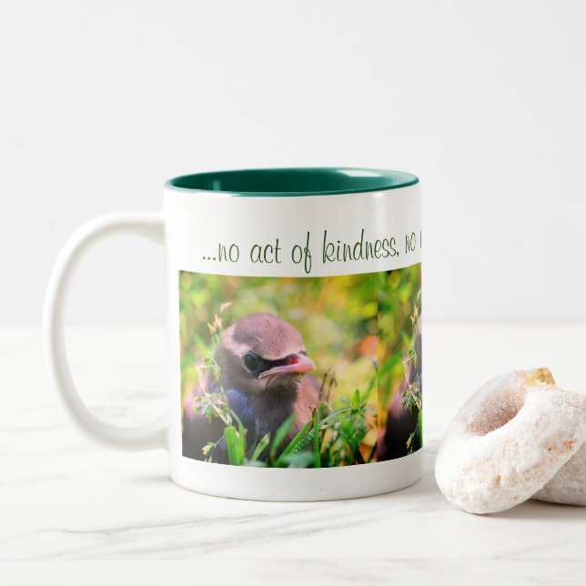 Baby Bird Inspirational Kindness Quote Two-Tone Coffee Mug (With Donut)