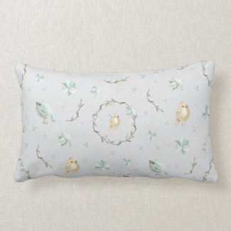 Baby Bird Light Blue Nursery Print Lumbar Pillow