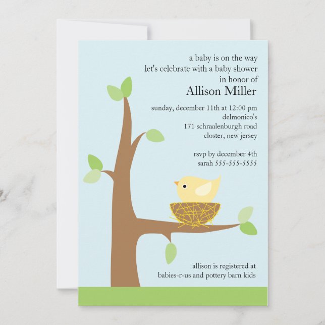 Baby Bird Nest Baby Baby Shower Invitation (Front)
