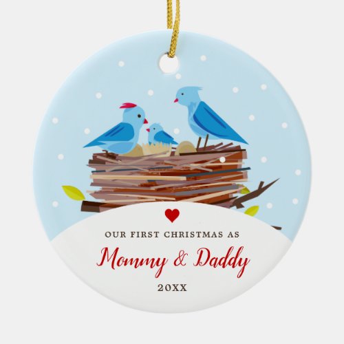 Baby Bird Personalized New Mommy  Daddy Parents Ceramic Ornament