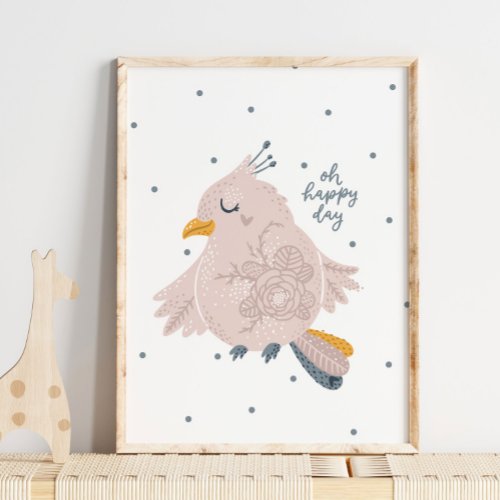 Baby Bird Pink Happy Day Poster  Wall Print