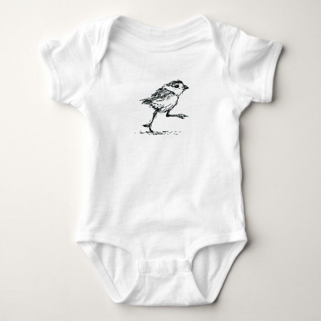 Baby bird (piping plover) infant in organic cotton bodysuit (Front)