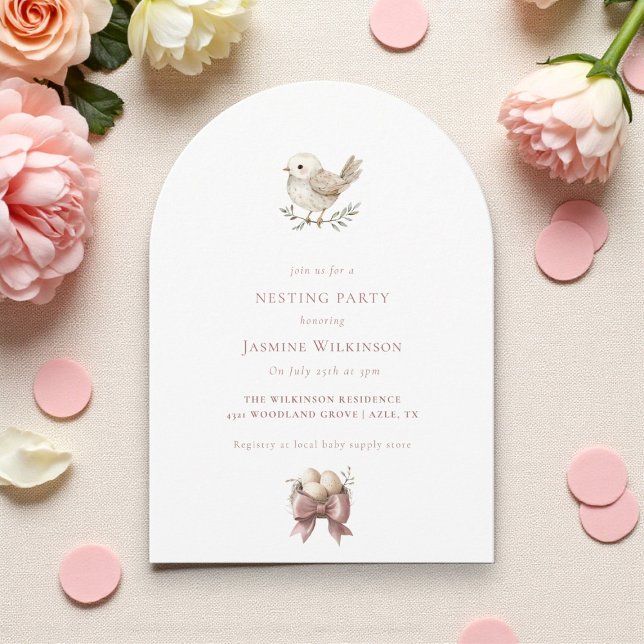 Baby bird watercolor minimal NESTING PARTY Invitation (Creator Uploaded)