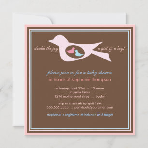Baby Birdie Twins Pink Blue Baby Shower Invitation