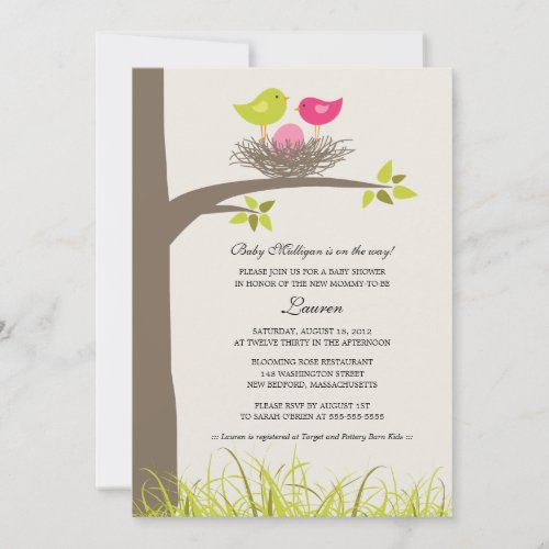 Baby Bird's Nest Baby Girl Shower Custom Invitations