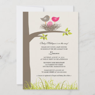 Baby Bird's Nest Baby Girl Shower Invitation