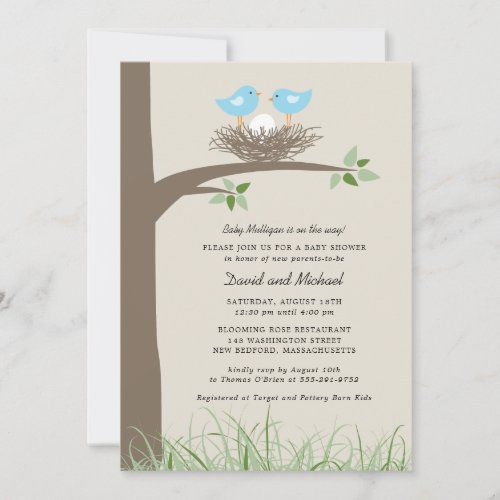 Baby Bird's Nest - Gay Couple Baby Shower Custom Announcements