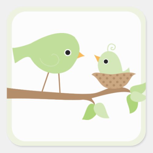 Baby Birds Nest green Square Sticker