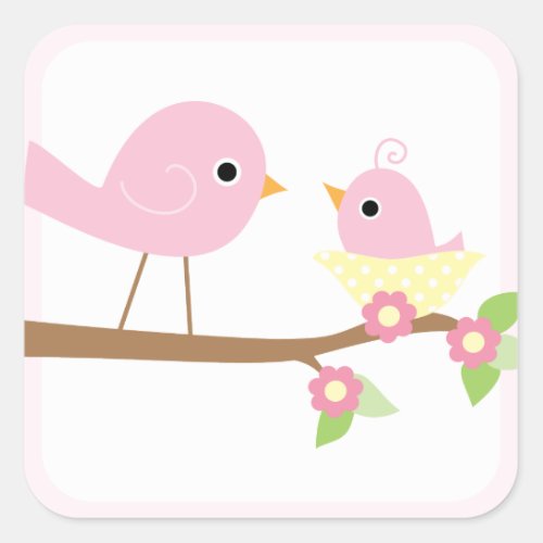 Baby Birds Nest pink Square Sticker