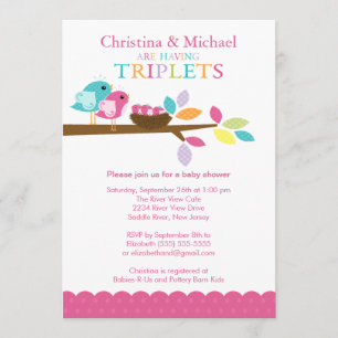 Baby Birds Nest Triplets Baby Shower Invitations