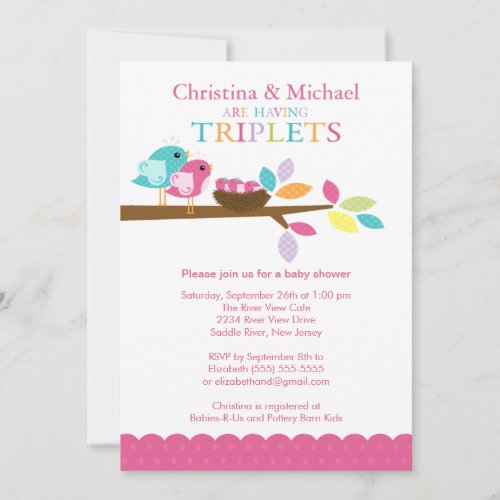 Baby Birds Nest Triplets Baby Shower Invitations