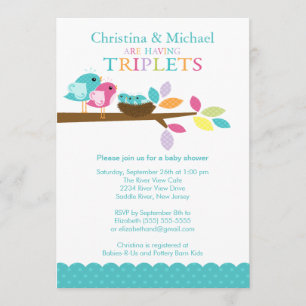 Baby Birds Nest Triplets Baby Shower Invitations