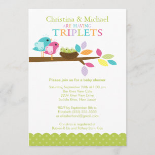 Baby Birds Nest Triplets Baby Shower Invitations