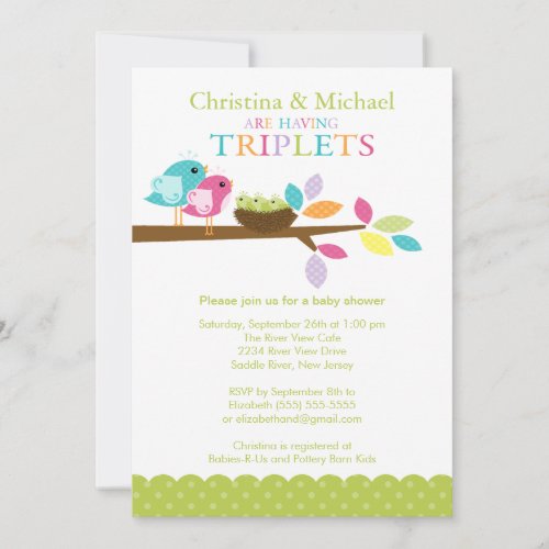 Baby Birds Nest Triplets Baby Shower Invitations