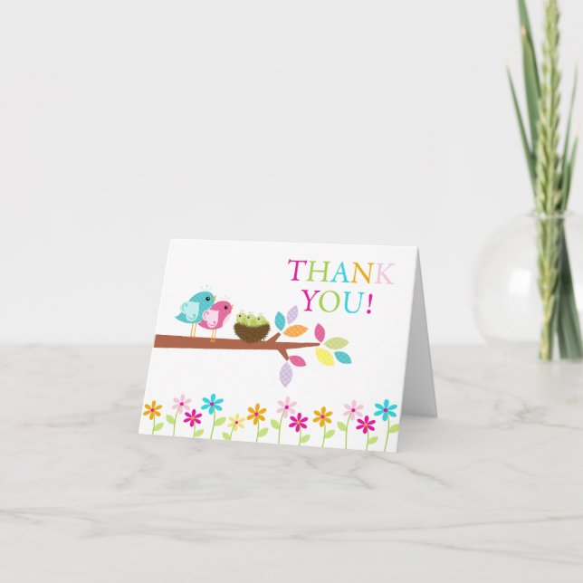 Baby Birds Nest Triplets Thank You Note Card (Front)