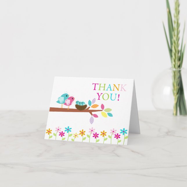 Baby Birds Nest Triplets Thank You Note Card (Front)