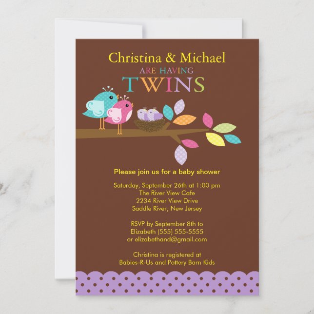 Baby Birds Nest Twins Baby Shower Invitations (Front)