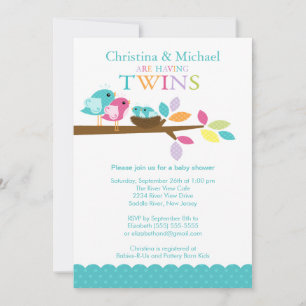 Baby Birds Nest Twins Baby Shower Invitations