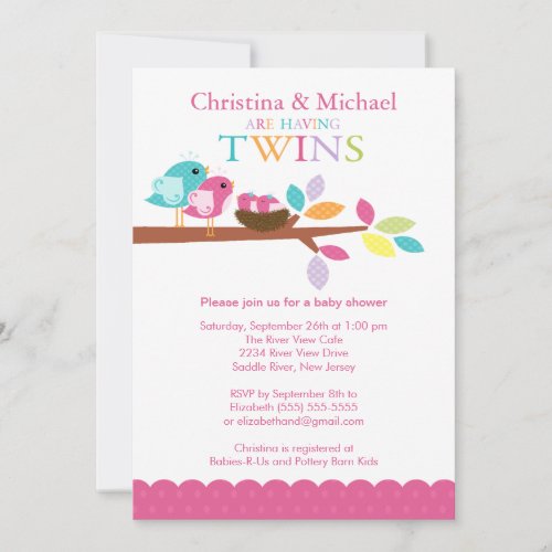 Baby Birds Nest Twins Baby Shower Invitations