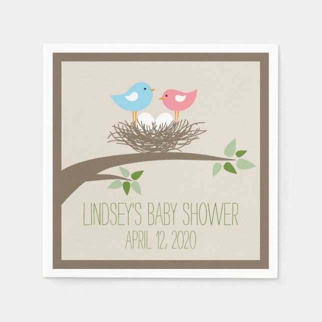 Baby Bird's Nest | Twins Baby Shower Paper Napkins (Front)