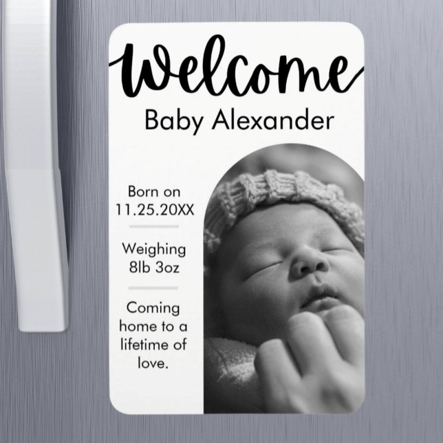 Baby Birth Announcement -  Arched Photo Magnet (Pregnancy Birth Announcement - Custom Photo Fridge Magnet)