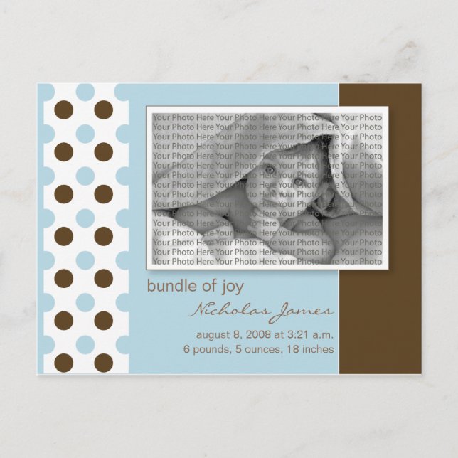 Baby Birth Announcement Baby Blue Polka Dots (Front)