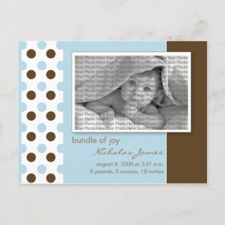 Baby Birth Announcement Baby Blue Polka Dots Postcard