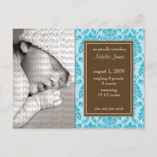 Baby Birth Announcement Baroque Vintage Blue