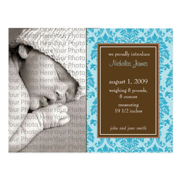 Baby Birth Announcement Baroque Vintage Blue Postcards