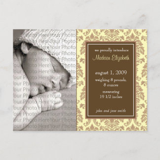 Baby Birth Announcement Baroque Vintage Yellow Postcard