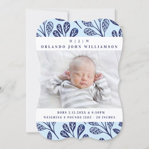 Baby Birth Announcement Card _ Navy Blue branches